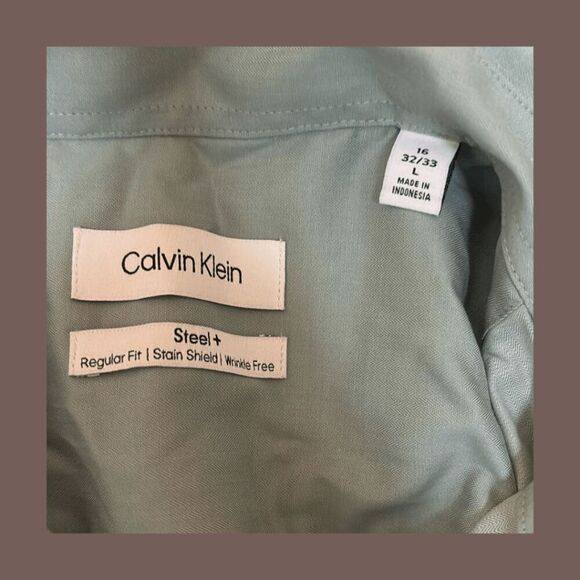 NWT Calvin Klein Steel+ Men’s Sage Solid Dress Shirt L - Picture 2 of 4